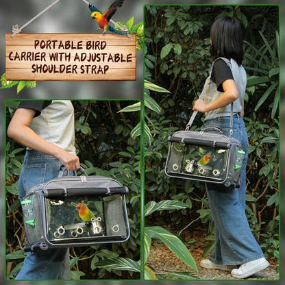 Bird Carrier Airline Approved, Bird Travel Cage with Indestructible Stainless Steel Mesh, Bird Travel Bag Lightweight and Portable with Water Bottle and Bowl - color: Grey