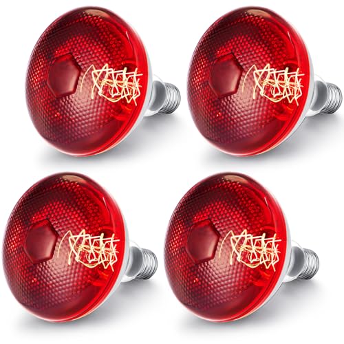 VIHOSE 4 Pack Infrared Heat Lamp for Chickens 150 Watt 120v Thickened Red Heat Lamp Bulbs for Food Service, Reptile, Pet, Bathroom, Light Therapy Use E26 Base - style: 150 Watt