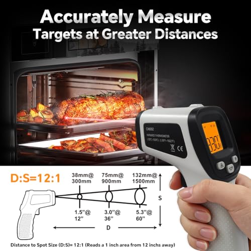 Infrared Thermometer Gun, Digital Laser Temperature Gun -58°F to 1022°F, Adjustable Emissivity, LCD Backlight, MAX/MIN Display, Non-Contact Thermometer for Pizza Oven, BBQ, HVAC, Griddle - color: Gray（-58℉-1022℉）