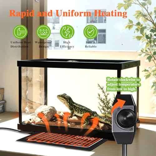 Reptile Heat Pad, 18x8 Inches, Adjustable Temperature Control, 24W, for 50-60 Gallon Tanks (L, with Adjust Knob) - size: L