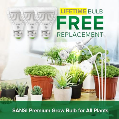 SANSI LED Grow Lights for Indoor Plants, 450W Full Spectrum Clip-on Gooseneck Grow Light with Ceramic Tech.,30W Plant Light with Optical Lens, Lifetime Free Bulbs Replacement White, No Timer - size: 3 Head 1-Pack