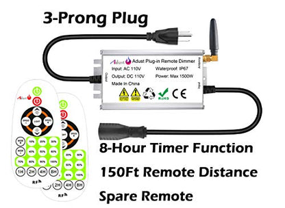 Outdoor Dimmer for String Lights 1500W, IP67 Waterproof/150FT Range/Timer Control/3 Prong Outlet for Outdoor LED String Lights & Incandescent Bulbs, Wireless RF Remote Plug-in Dimmer Switch