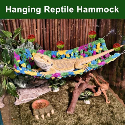 Bearded Dragon Hammock, Soft Reptile Hammock Lounger with Suction Cups, Fabric Lizard Bed with Climbing Toys, Gecko Tank Accessories for Snake, Chameleon(Blue S) - color: Blue Bearded Dragon Hammock : S