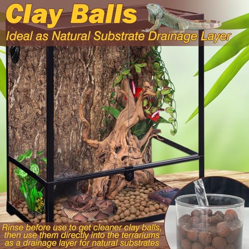 ZeeDix 6 LBS Reptile Substrate Leca Balls - 100% Organic Expanded Clay Pebbles, Ideal Bioactive Terrarium Clay Balls Substrate for Reptile Terrarium Tank, Bearded Dragon, Tortoise, Gecko, Snake & Frog - color: 6LBS