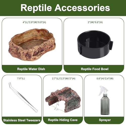 Reptile PC Terrarium 11.8" x 7.87" x 5.9" Full View Enclosure for Reptiles Geckos Tarantulas Spiders Insects with Hide Cave Feeding Bowl (L-Starter Kit) - size: L-Starter Kit