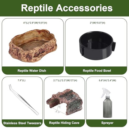 Reptile PC Terrarium 11.8" x 7.87" x 5.9" Full View Enclosure for Reptiles Geckos Tarantulas Spiders Insects with Hide Cave Feeding Bowl (L-Starter Kit) - size: L-Starter Kit