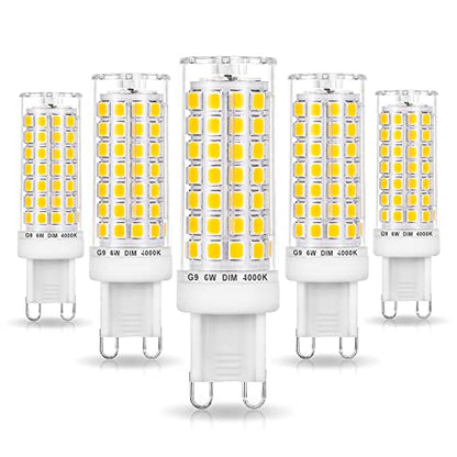 Ziomitus G9 Led Bulbs Dimmable 4000k Natural White,G9 40W 50W 60W T4 Halogen Replacement,No Flicker G9 6W AC120V Dimmable Neutral LED Bulbs for Chandelier Pendant Lighting,600 LM(5Pack) - color: 4000k Natural White, size: 6 Watts