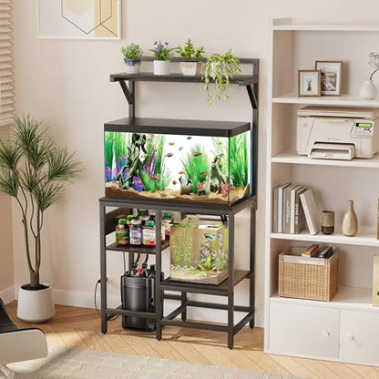 20-29 Gallon Fish Tank Stand, Aquarium Stand with Power Outlet, Heavy-Duty Reptile Terrarium Stand Table with Top Shelf for 20 Gal Long/High/Extra Long & 29 Gal, 30.7"L x 15.3"W x 30"H (Black) - size: 20-29 Gallon