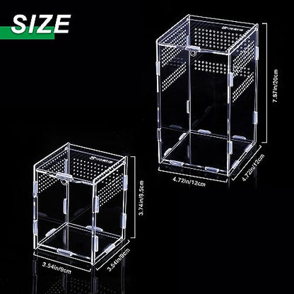 BigKing 2 Packs Reptile Feeding Box, Acrylic Reptile Terrarium Enclosure, Insect Breeding Case, Reptiles Habitat Terrarium for Small Tree Dwelling Reptiles & Amphibians Like Gecko and Frog