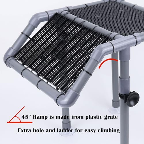 Large Turtle Basking Platform, Sturdy Standing Dock with Non-Slip Ramp, Aquatic Turtle Resting Area for 25/29/40/55 Gal, Gray/Black - size: Basking Platform 10.8" W × 7.7" D
