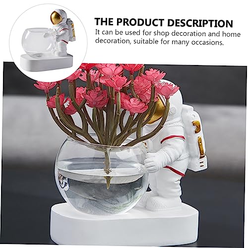 BESPORTBLE Hydroponic Glass Vase with Astronaut Resin Ornament and LED Light Multifunctional Water Plant Holder for Home Office and Bar Decor Themed Art Accent