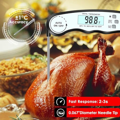 GDEALER Meat Thermometer Digital Instant Read Thermometer Ultra-Fast Cooking Food Thermometer with 4.6” Folding Probe Calibration Function for Kitchen Milk Candy, BBQ Grill, Smokers (Black) - color: D-Black