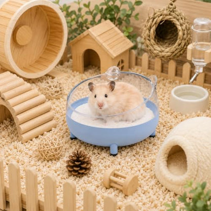 Meow&Woof Hamster Sand Bath Container, Large Sandbox Toilet Gerbil Batheoom, Tiny Chinchilla Dust Bathtub Sand Bath Box for Hamster Cage Accessories 5.2 Inch - Blue - color: Blue