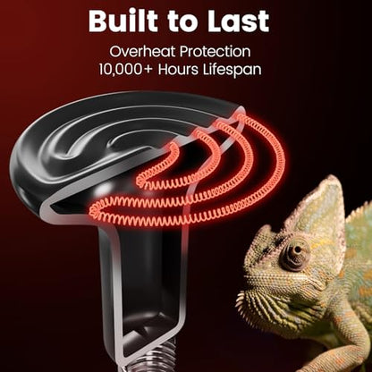 REPTITRIP Dual Reptile Light Fixture with 100W Daytime Heat Bulb & 100W Nighttime Ceramic Heat Emitter, 2 Independent Switches, Reptile Heat Lamp Combo Pack - No UVB - size: ST1