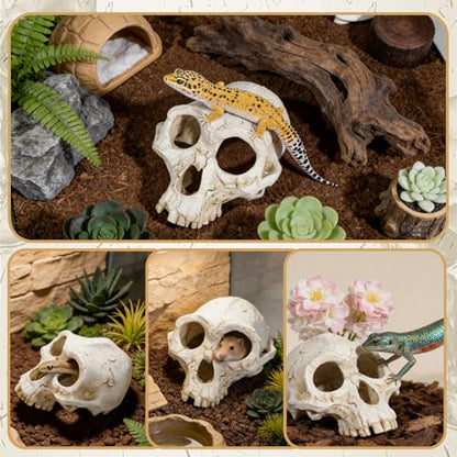 Wowagoga Resin Skull Cave Decor, Gothic Skull Terrarium Cave, Halloween Skeleton Cave Ornament, Aquarium Reptile Hideout, Desktop Home Office Spooky Decoration