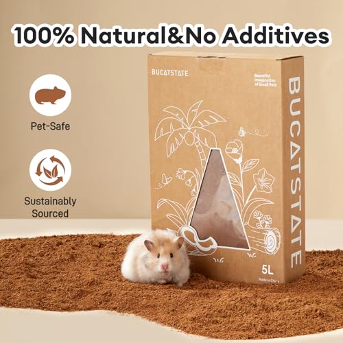 BUCATSTATE 5L Natural Coco Fiber Hamster Bedding, Soft Natural Coco Fiber Substrate for Small Pets & Dwarf Syrian Hamsters, Gerbils, Mice, Low-dust Hamster Hamsters
