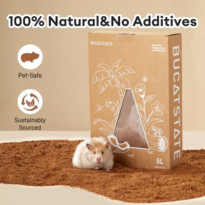 BUCATSTATE 5L Natural Coco Fiber Hamster Bedding, Soft Natural Coco Fiber Substrate for Small Pets & Dwarf Syrian Hamsters, Gerbils, Mice, Low-dust Hamster Hamsters