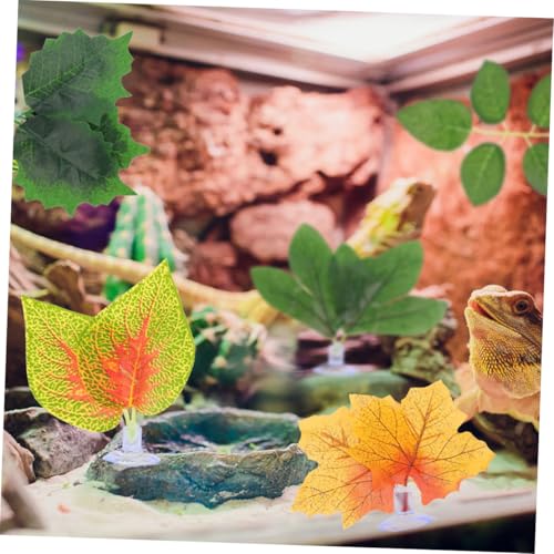 PRETYZOOM 4pcs Artificial Fish Tank Plant Aquarium Landscaping Ornament Reptile Plant Decor with Suction Cups Lifelike Plastic Terrarium Leaves for Aquatic Pets