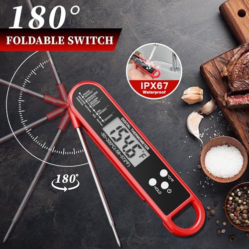 FDK Digital Meat Thermometer for Cooking and Grilling - Instant Read Food Thermometer with IP67 Waterproof, Strong Magnet and Calibration-Professional Kitchen BBQ Probe for Turkey, Steak, Men/Dad Gift