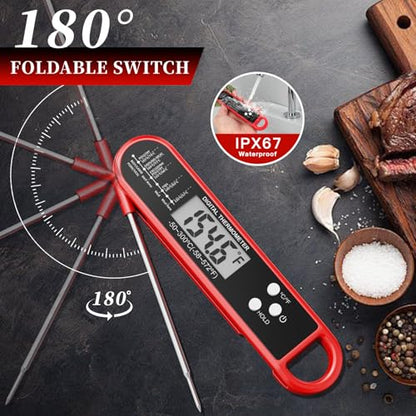 FDK Digital Meat Thermometer for Cooking and Grilling - Instant Read Food Thermometer with IP67 Waterproof, Strong Magnet and Calibration-Professional Kitchen BBQ Probe for Turkey, Steak, Men/Dad Gift