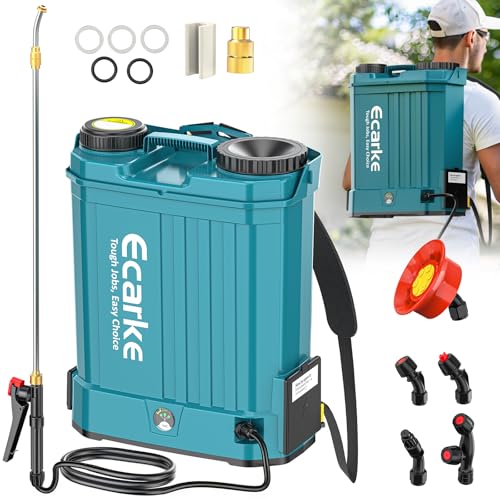 Battery Backpack Sprayer Compatible with Makita 18V Battery (Tool Only) 4.2 Gallon with Auto Mixer, 0–100PSI Adj, Leak-Proof Metal Telescopic Wand 42", 6 Nozzles, Ergonomic Strap Ecarke Garden Sprayer - color: Blue