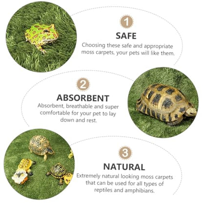 2pcs Green Moss Carpets for Reptiles Amphibians and Tortoises Moisturizing Fake Lawn Mats for Terrariums Easy to Use Cuttable Double-Sided Water Absorbent
