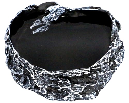 Reptile Feeding Dish Bowl,Reptile Rock Food/Water Dish for Reptiles,Amphibians,Bearded Dragon,Lizard,Frog,Gecko,Tortoise,Hermit Crab and Other Little Critters,Made from Premium Resin(Large Size)