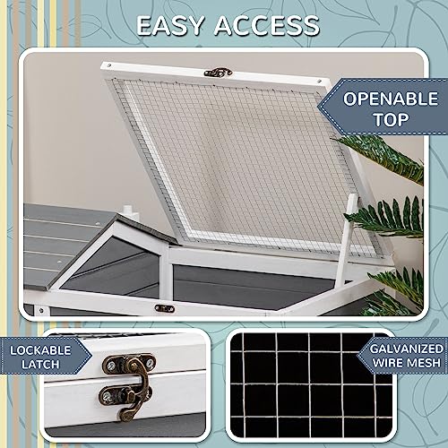 34" Wooden Tortoise Habitat, Tortoise Enclosure with Hide Shelter and Run, Openable Top, Tray, Indoor/Outdoor Use, Gray