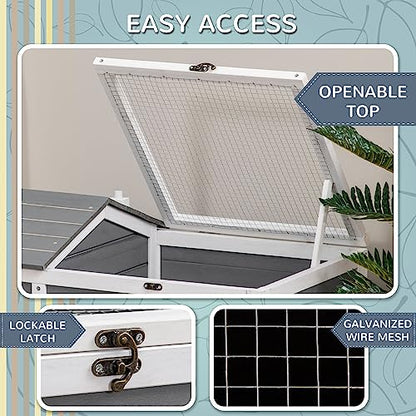 34" Wooden Tortoise Habitat, Tortoise Enclosure with Hide Shelter and Run, Openable Top, Tray, Indoor/Outdoor Use, Gray