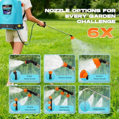Moongiantgo Battery Powered Backpack Sprayer 5.3GAL, Effortless Mixing&Spraying Garden Lawn Sprayer Dual Pump, 78-101PSI Adjustable Pressure Sprayer with 6 Spray Nozzles for Gardening Weeding Cleaning