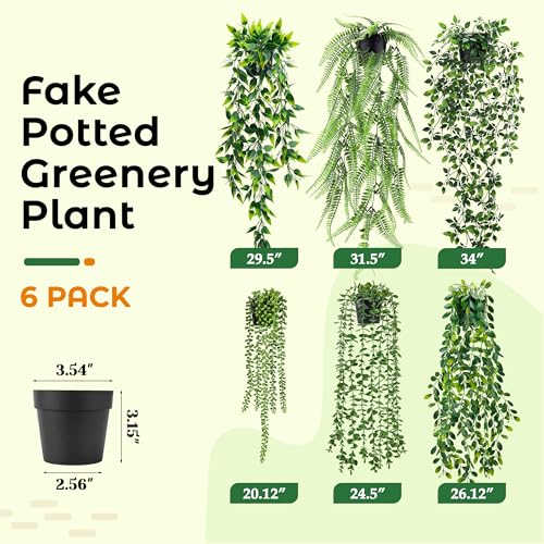 Der Rose 6Pcs Fake Plants Hanging Artificial Eucalyptus Vines Faux Potted Hanging Plants Indoor for Bathroom Kitchen Wall Shelf Outdoor Decor