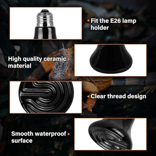 HealSmart Reptile Mini Heat Lamp 25W/50W Ceramic Heat Emitter, No Light Emitting Infrared Heat Bulbs for Amphibian Pet Brooder Coop Incubating Chicken
