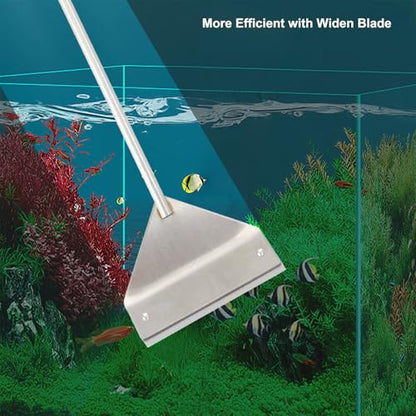 25.2 Inch Aquarium Algae Scraper/Remover for Glass Fish Tanks, Stainless Steel Cleaner Tool Kit/Cleaning Accessories with 10 Replaceable Blades + Coral Feeder + Double-Sided Sponge Brush