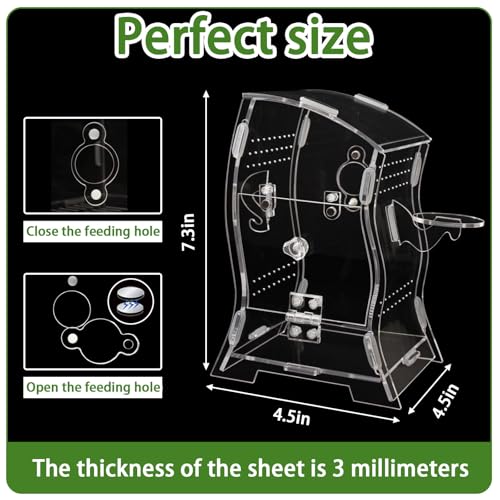 Jumping Spider Enclosure Kit (Clear or Black), 3.15x3.15x5.6 Inch Acrylic Terrarium with Magnetic Lock & Feeding Hole, Escape-Proof Mini Habitat for Tarantula, Mantis, Reptiles (Transparent Color-2)