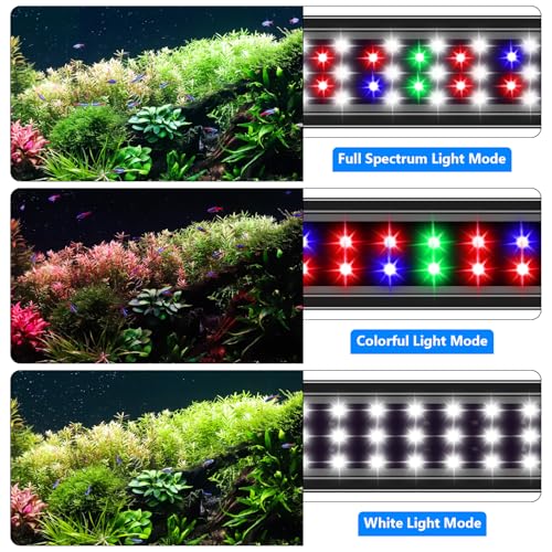 AQQA Full Spectrum Aquarium Light,Fish Tank Lights for Plant Growth Fish Viewing,3 Mode White Blue Red Green LED Beads,Timer,Adjustable Brightness,Extendable Brackets for Freshwater 26W for 32-40inch - size: 26W for 32-40inch
