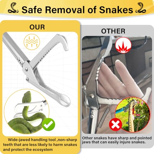 Snake Grabber Tool, 69" Snake Tongs Grabber for Rattlesnake Heavy Duty Professional Folding Snake Feeding Tongs Wide Jaw Snake Handling Tool Long Hndle Stainless Steel Tube Sponge Handle - color: BLACK YELLOW