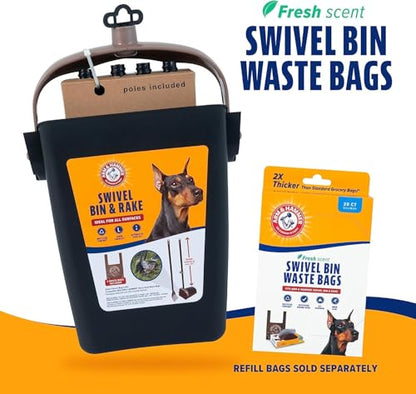 Arm & Hammer Dog Pooper Scooper Swivel Bin & Rake, Poop Scoop for Dogs, Black (2 Heavy Duty Scented Waste Bags Included) - size: One Size, style: Swivel and Rake Scooper
