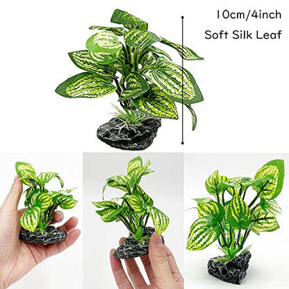 Aquarium Plants Betta Fish Tank Decorations 4inch/2pcs Soft Silk Artificial Plant Goldfish Waterscape Fish Hides Snake Tank/Reptiles Plants (B-3pcs Set)