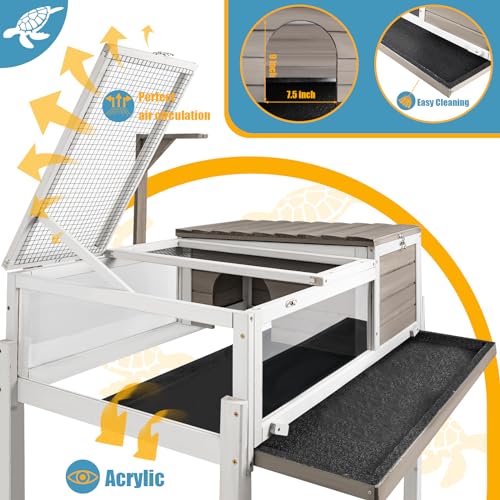 Ketive Tortoise Habitat Large Tortoise Enclosure House with Detachable Legs Indoor & Outdoor, Reptile Cage for Small Animals-Leakproof Tray