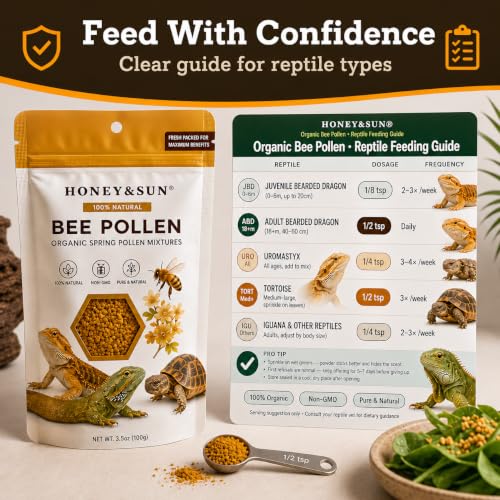 HONEY&SUN® (4oz) Organic Bee Pollen Powder – Bearded Dragon Food Topper & Reptile Vitamins, 100% Pure Natural Supplement for Healthy Skin & Color