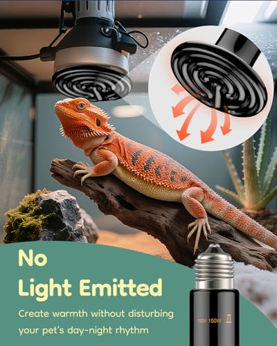 Pawfly 150 W E26 Ceramic Heat Emitter for Reptiles, No Light Emitting Reptile Heat Lamp Bulb, Infrared Ceramic Heat Bulb for Amphibian Chicken Snake Lizard, Ceramics Heat Lamp, Pet Brooder Coop Heater - size: For 50-100 Gallon Terrarium