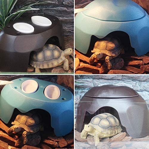 Reptile Hideouts Box with 2 Ceramic Sinks to Increase Humidity Terrarium Reptile Hide Habitat Humidify Cave for Turtle Lizard Tortoise Amphibians Snake, 9.8x5.9x5.9 - color: Blue