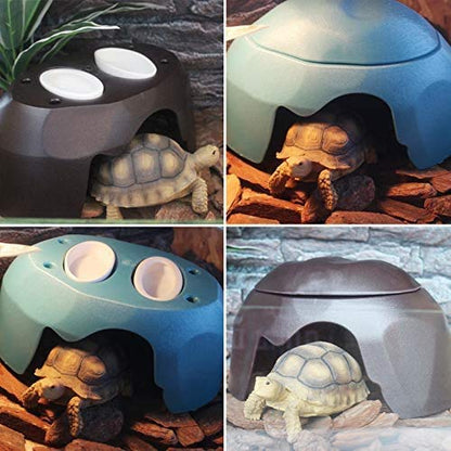 Reptile Hideouts Box with 2 Ceramic Sinks to Increase Humidity Terrarium Reptile Hide Habitat Humidify Cave for Turtle Lizard Tortoise Amphibians Snake, 9.8x5.9x5.9 - color: Blue