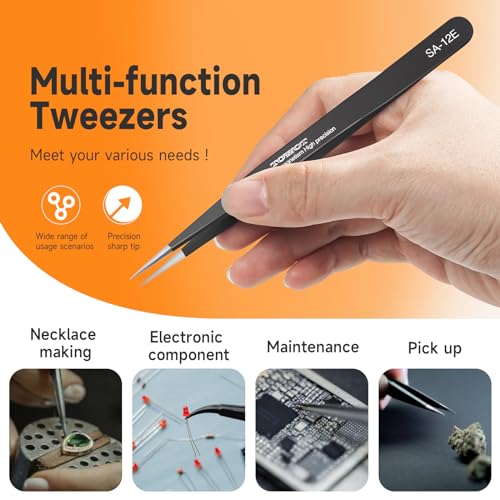 TOWOT 3 PCS Precision Tweezers Set, Premium Anti-static Stainless Steel Electronics Tweezers for Craft, Soldering, Jewelry Making, and Experimental Work Industrial Tweezers - style: set