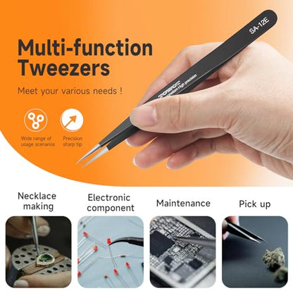 TOWOT 5 PCS Precision Tweezers Set, Premium Anti-static Stainless Steel for Craft, Electronics, Soldering, Jewelry Making, and Experimental Work Industrial Tweezers - style: Set
