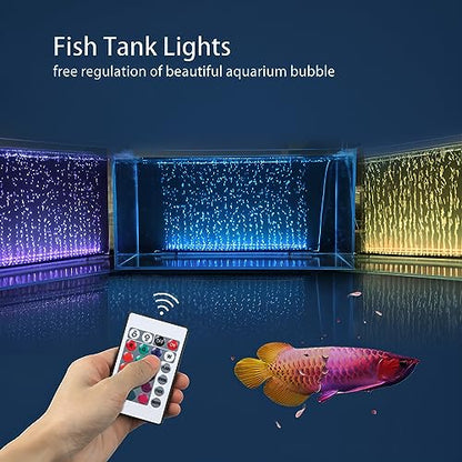 9.05 inch Submersible Aquarium Light, Fish Tank Light with Air Bubble Hole, RGB Color Changing Brightness Adjustable IP68 Waterproof Remote Control LED Light for Aquarium Fish Tank - size: 9.05 inch Air Bubble Hole