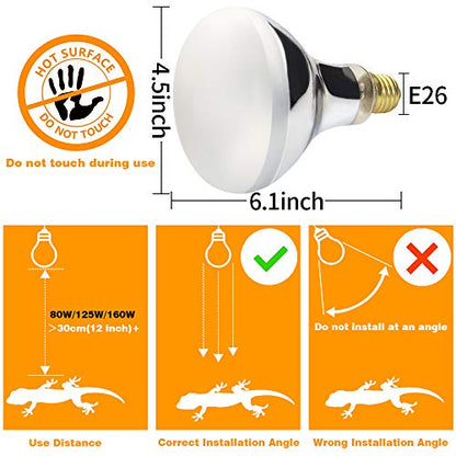 LUCKY HERP 160 Watt UVA+UVB Vapor Heat Lamp Bulb, High Intensity Self-Ballasted Heat Basking Lamp/Bulb/Light for Reptile and Amphibian, Sun Lamp for Bearded Dragon Lizard Turtle - size: 160