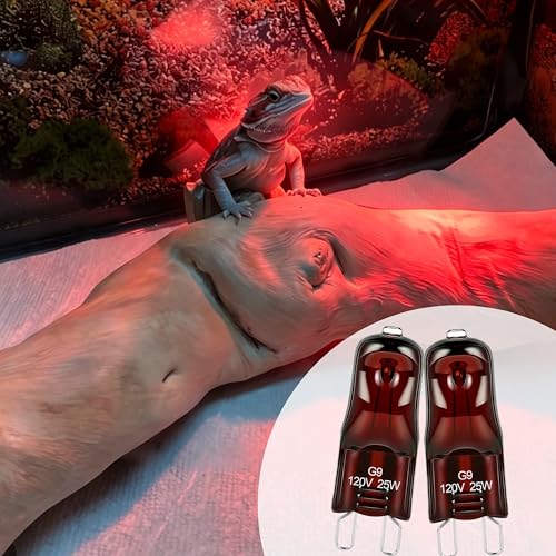 G9 25 Watt Infrared Heat Lamp Bulbs for Reptile | 2 Pin Base Light Bulb Replacement Dimmable Warm Red-2Pcs