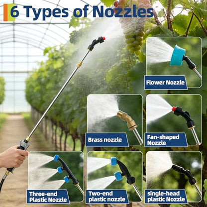 Garvee 10.5 Gallons Battery Powered Sprayer with Wheeled Cart, 18V 4Ah Electric Sprayer with 6 Nozzles & 2 Wands, 4-6 Hour Runtime, 80PSI Adjustable Pressure, Trigger Lock, Yard Sprayers for Lawn - size: 10.5 Gal