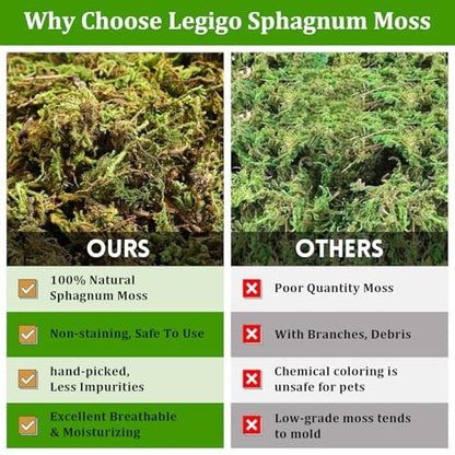 Legigo 2.6LB Sphagnum Moss for Reptile- 48QT Natural Reptile Moss Terrarium Moss Substrate, Snake Tank Moss Peat Moss Reptile Bedding for Snake, Gecko, Ball Python, Frog and Orchids Plants - size: 2.6LB